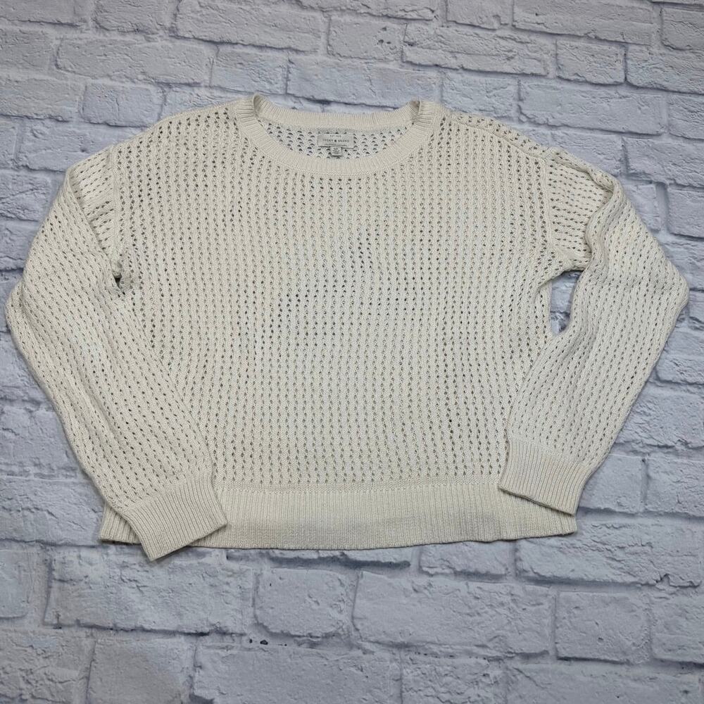 LUCKY Brand Sweater Ivory Vream Perforated sz. small Boxy Fits like Medium A547